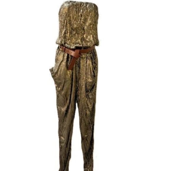 Michael Kors STUNNING Gold Sequin Strapless Jumpsuit w/Removable belt XS  NWOT - Picture 10 of 16